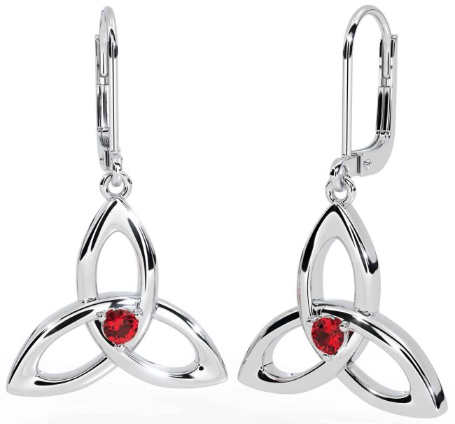 Ruby Silver Celtic Trinity Knot Dangle Earrings