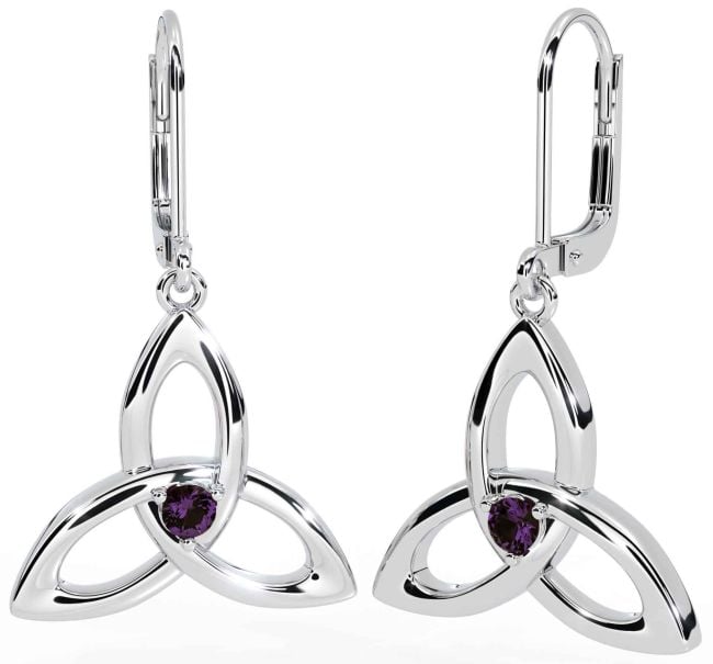 Alexandrite White Gold Celtic Trinity Knot Dangle Earrings