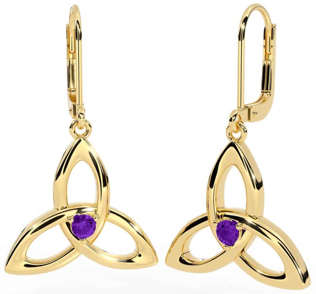 Amethyst Gold Celtic Trinity Knot Dangle Earrings