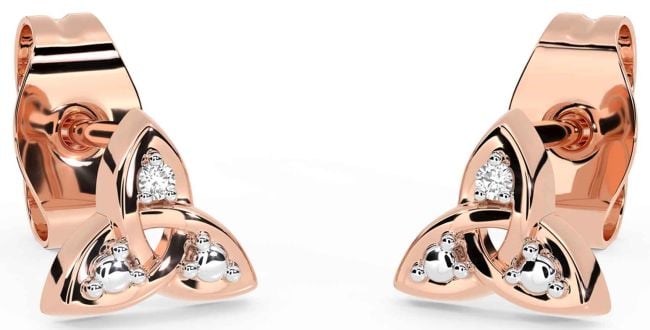 Diamond Rose Gold Celtic Trinity Knot Stud Earrings