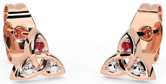 Ruby Rose Gold Celtic Trinity Knot Stud Earrings