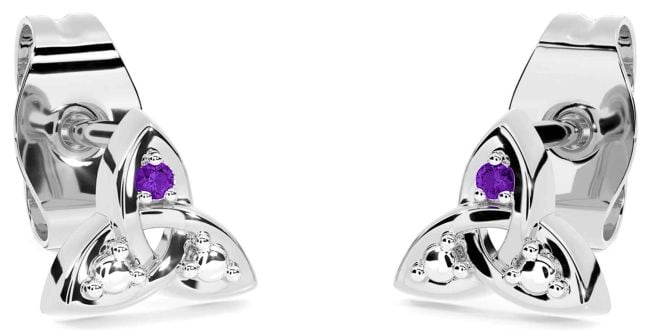 Amethyst Silver Celtic Trinity Knot Stud Earrings