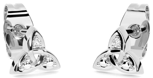 Diamond Silver Celtic Trinity Knot Stud Earrings