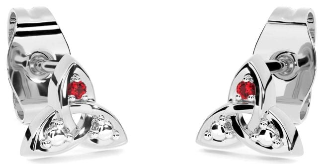 Ruby Silver Celtic Trinity Knot Stud Earrings