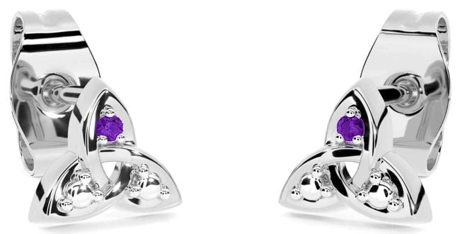 Amethyst White Gold Celtic Trinity Knot Stud Earrings
