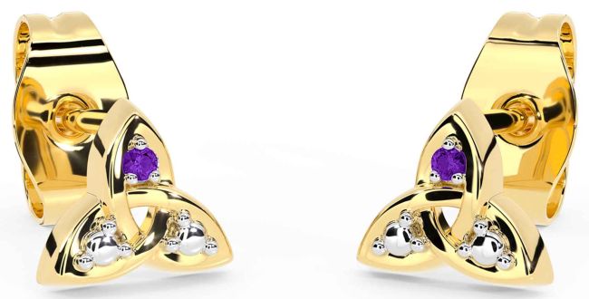 Amethyst Gold Celtic Trinity Knot Stud Earrings