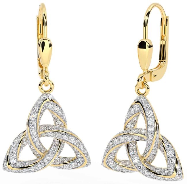 Diamond Gold Silver Celtic Trinity Knot Dangle Earrings