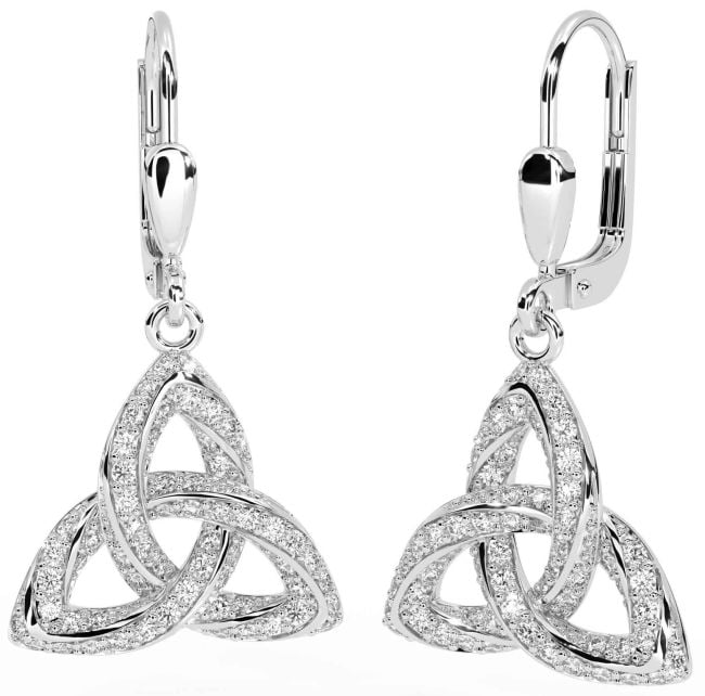 Diamond Silver Celtic Trinity Knot Dangle Earrings