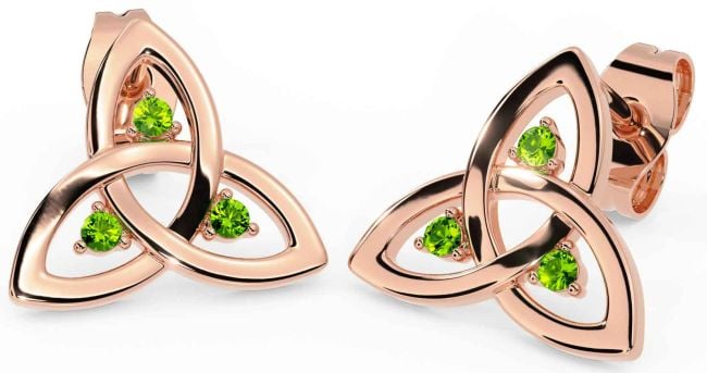 Peridot Rose Gold Silver Celtic Trinity Knot Stud Earrings