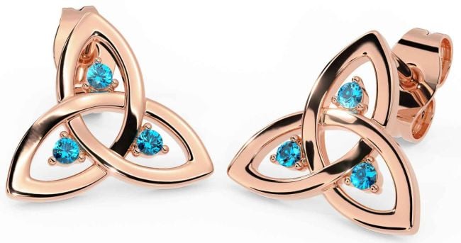 Topaz Rose Gold Silver Celtic Trinity Knot Stud Earrings