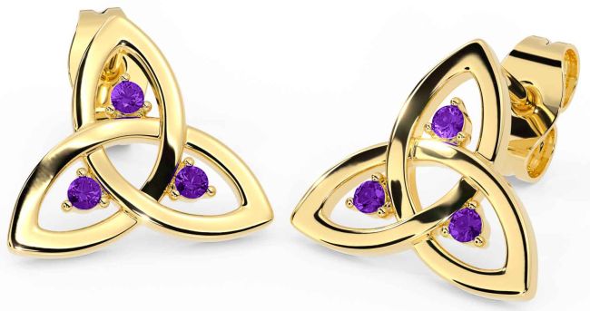 Amethyst Gold Silver Celtic Trinity Knot Stud Earrings