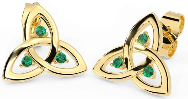 Emerald Gold Silver Celtic Trinity Knot Stud Earrings