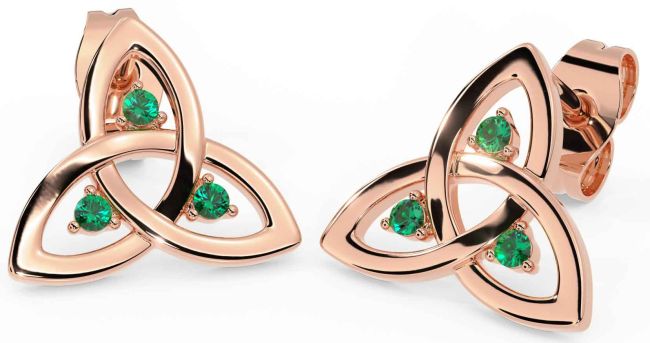 Emerald Rose Gold Celtic Trinity Knot Stud Earrings