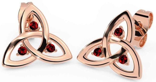 Garnet Rose Gold Celtic Trinity Knot Stud Earrings