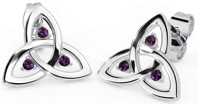 Alexandrite Silver Celtic Trinity Knot Stud Earrings