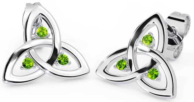 Peridot Silver Celtic Trinity Knot Stud Earrings