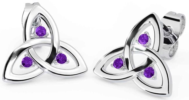 Amethyst White Gold Celtic Trinity Knot Stud Earrings