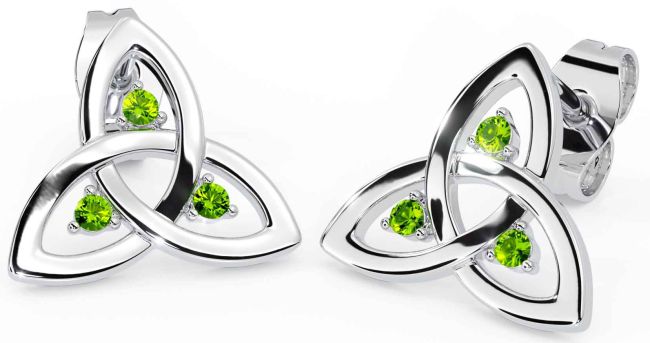 Peridot White Gold Celtic Trinity Knot Stud Earrings