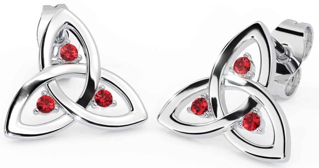 Ruby White Gold Celtic Trinity Knot Stud Earrings