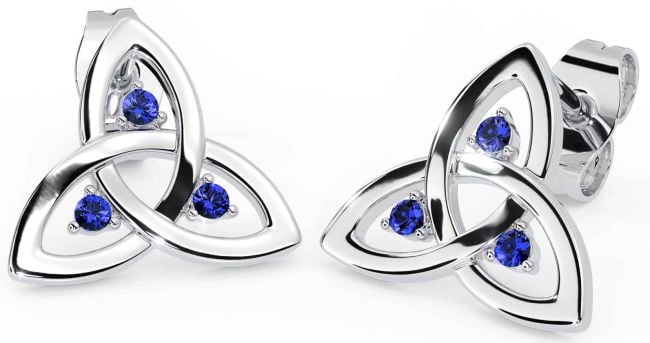 Sapphire White Gold Celtic Trinity Knot Stud Earrings