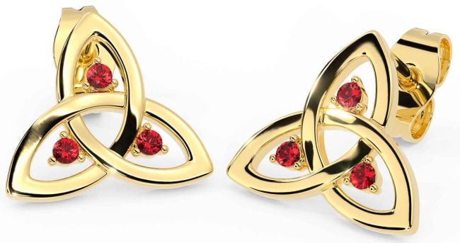 Ruby Gold Celtic Trinity Knot Stud Earrings