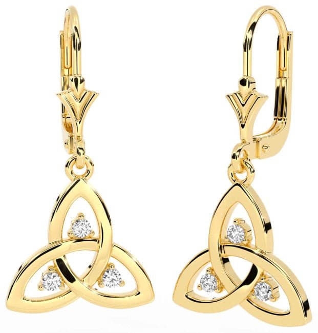 Diamond Gold Silver Celtic Trinity Knot Dangle Earrings