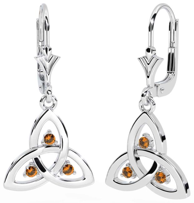 Citrine Silver Celtic Trinity Knot Dangle Earrings