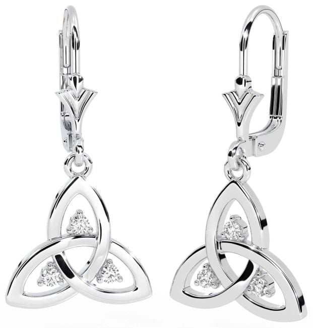 Diamond Silver Celtic Trinity Knot Dangle Earrings