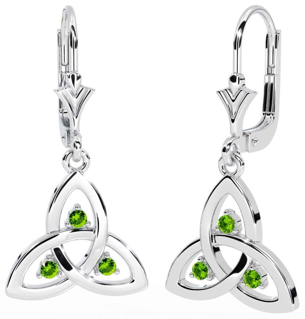 Peridot Silver Celtic Trinity Knot Dangle Earrings