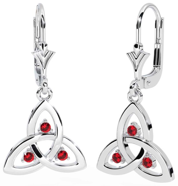 Ruby Silver Celtic Trinity Knot Dangle Earrings