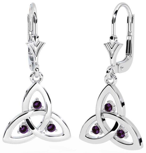 Alexandrite White Gold Celtic Trinity Knot Dangle Earrings