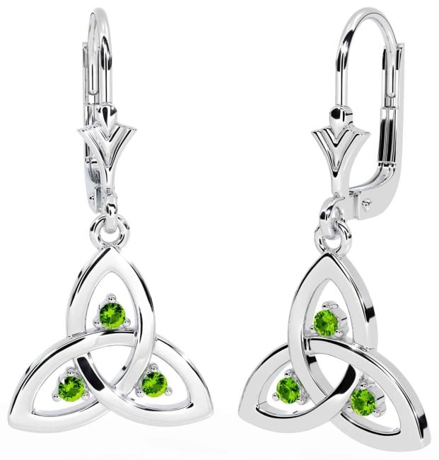 Peridot White Gold Celtic Trinity Knot Dangle Earrings