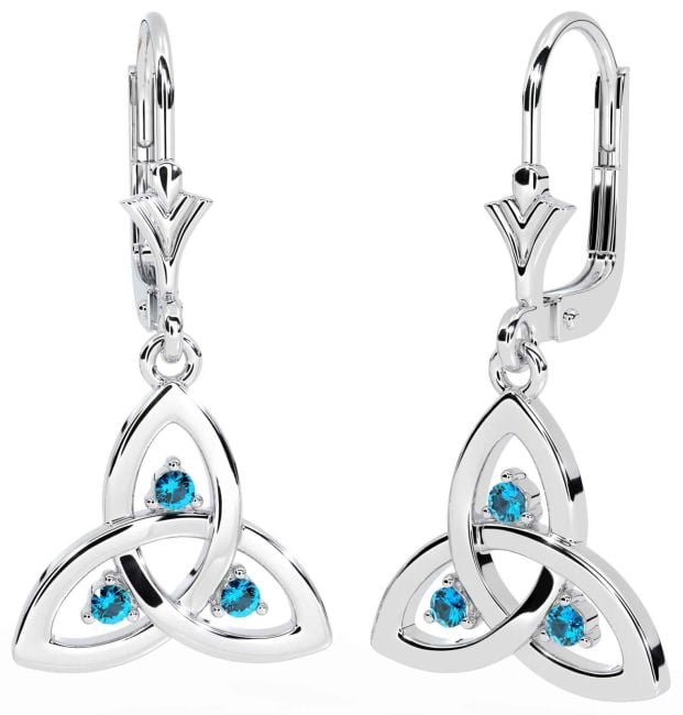 Topaz White Gold Celtic Trinity Knot Dangle Earrings