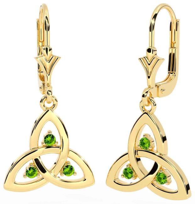 Peridot Gold Celtic Trinity Knot Dangle Earrings