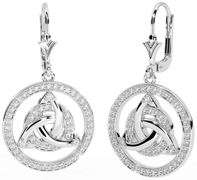 Diamond Silver Celtic Trinity Knot Dangle Earrings