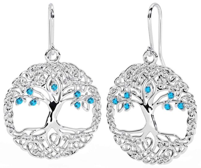 Topaz Silver Celtic Tree of Life Dangle Earrings