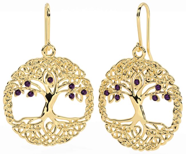 Alexandrite Gold Celtic Tree of Life Dangle Earrings