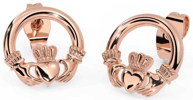 Rose Gold Silver Claddagh Dangle Earrings