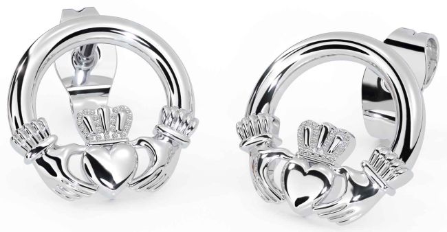 White Gold Claddagh Dangle Earrings