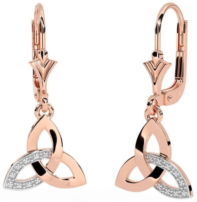 Rose Gold Silver Celtic Trinity Knot Dangle Earrings