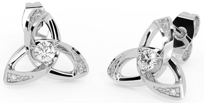 Diamond White Gold Celtic Trinity Knot Stud Earrings
