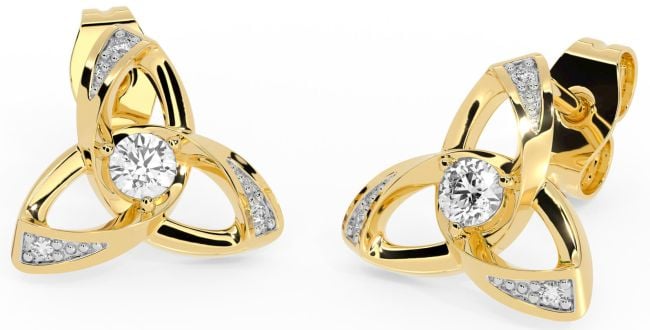 Diamond Gold Celtic Trinity Knot Stud Earrings
