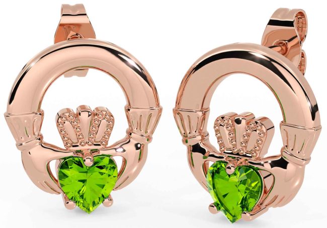 Peridot Rose Gold Silver Claddagh Stud Earrings