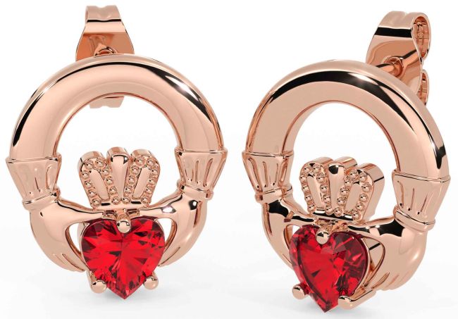 Ruby Rose Gold Silver Claddagh Stud Earrings