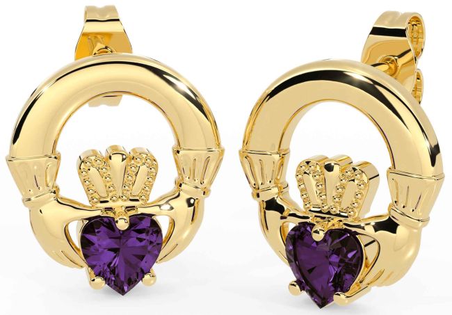 Alexandrite Gold Silver Claddagh Stud Earrings