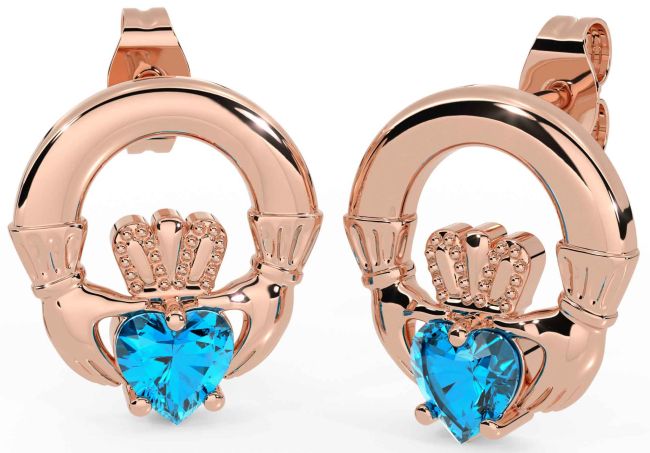 Topaz Rose Gold Claddagh Stud Earrings