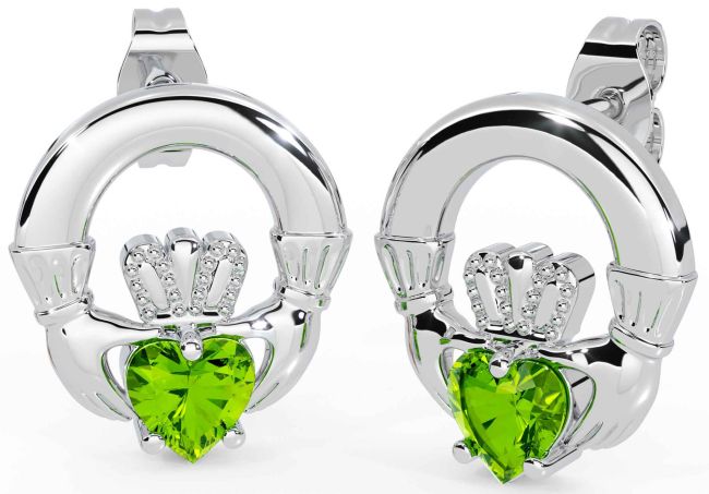 Peridot Silver Claddagh Stud Earrings