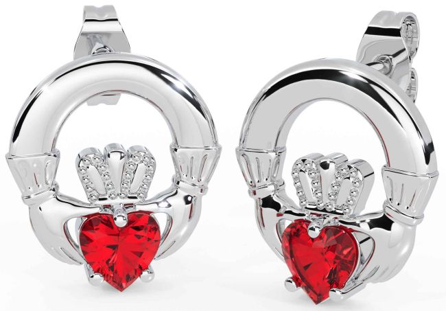 Ruby Silver Claddagh Stud Earrings