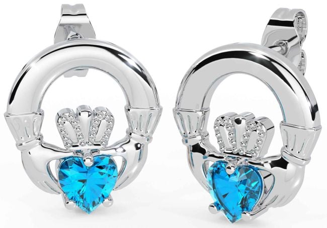 Topaz Silver Claddagh Stud Earrings