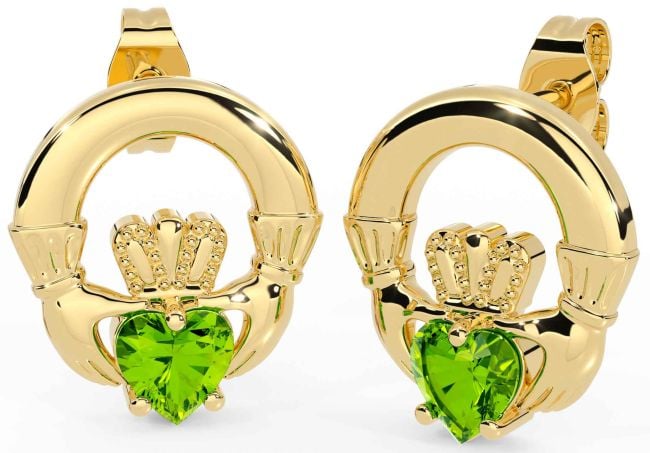 Peridot Gold Claddagh Stud Earrings